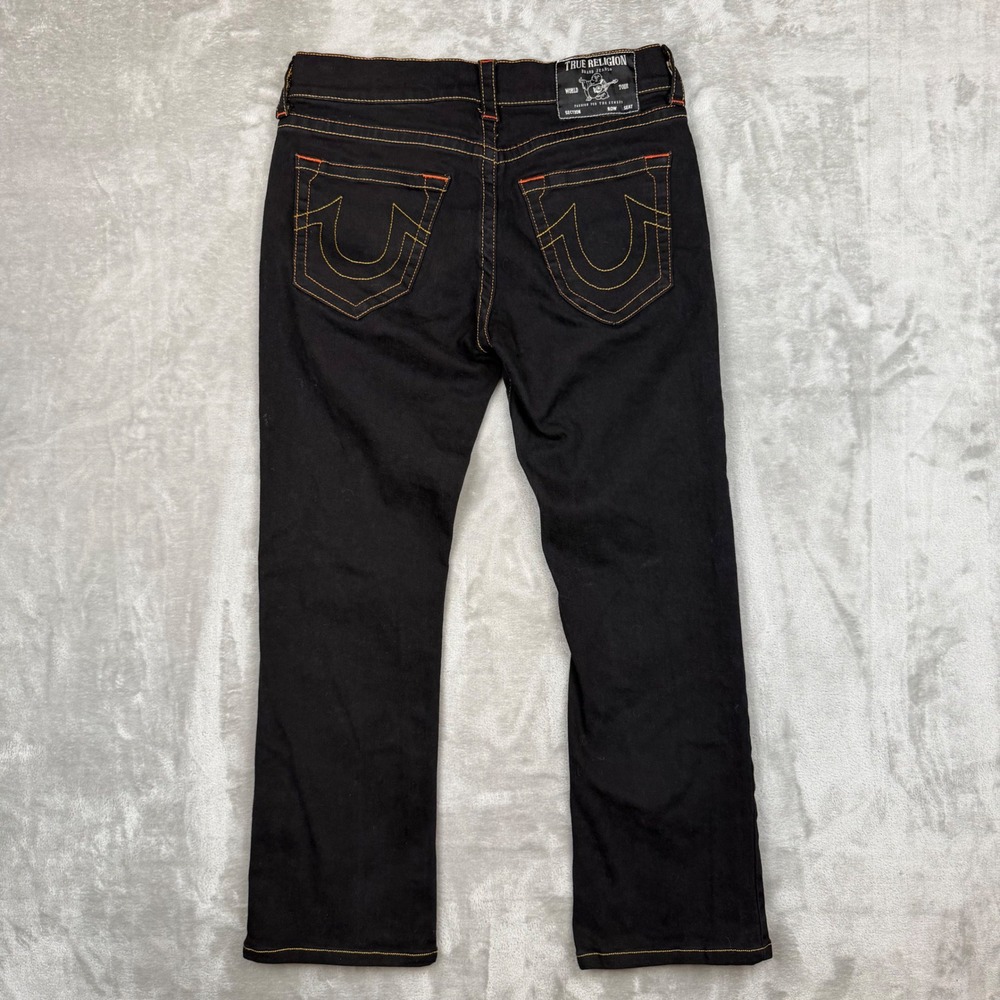True Religion Billy Relaxed Bootcut Jeans Black Orange Contrast Stitch Mens 31 - Picture 1 of 15